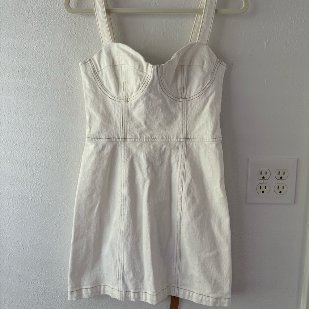 Reformation Cream Strapless Mini Dress